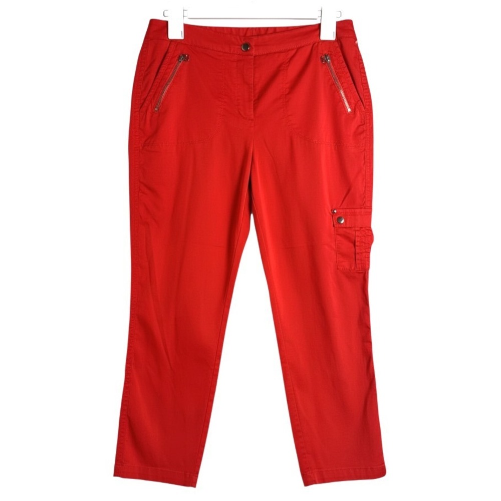 CHICO'S ZENERGY Red/Orange Cropped Cargo Pants ZIPPER POCKETS Cotton Blend S/0
